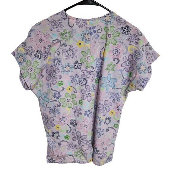 Cherokee Scrub Top Womens Small Floral Nursing Medical Work Uniform Short Sleeve - Picture 2 of 3
